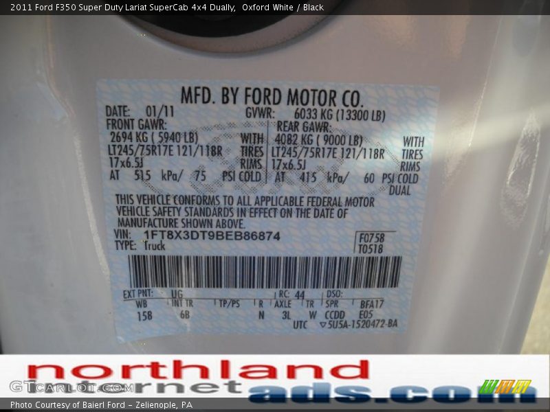 Oxford White / Black 2011 Ford F350 Super Duty Lariat SuperCab 4x4 Dually