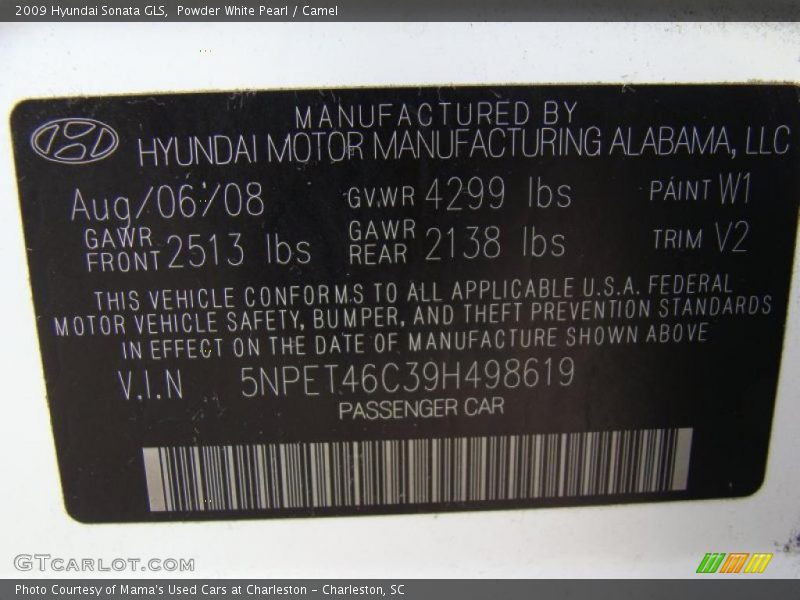 Powder White Pearl / Camel 2009 Hyundai Sonata GLS