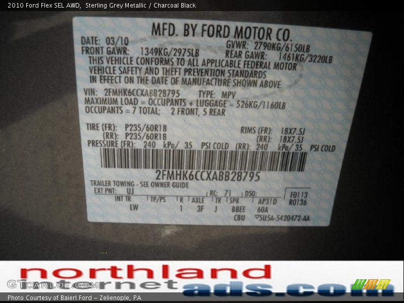 Sterling Grey Metallic / Charcoal Black 2010 Ford Flex SEL AWD