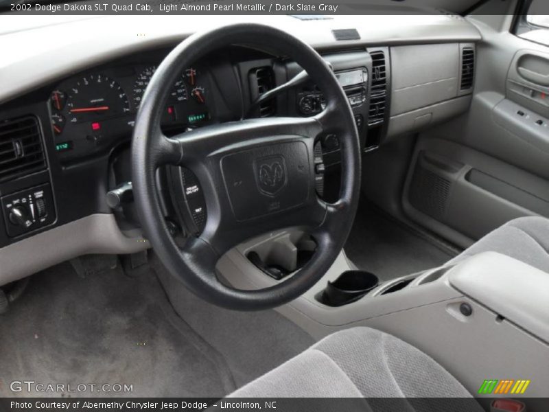 Light Almond Pearl Metallic / Dark Slate Gray 2002 Dodge Dakota SLT Quad Cab