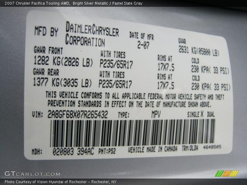 Bright Silver Metallic / Pastel Slate Gray 2007 Chrysler Pacifica Touring AWD