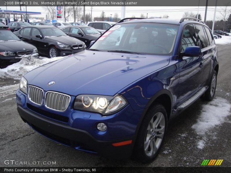 Montego Blue Metallic / Sand Beige/Black Nevada Leather 2008 BMW X3 3.0si