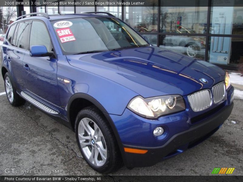 Montego Blue Metallic / Sand Beige/Black Nevada Leather 2008 BMW X3 3.0si