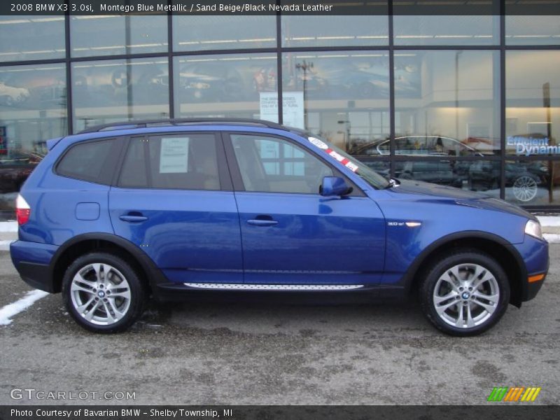 Montego Blue Metallic / Sand Beige/Black Nevada Leather 2008 BMW X3 3.0si