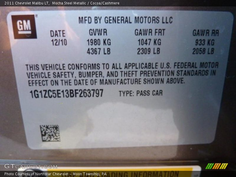 Mocha Steel Metallic / Cocoa/Cashmere 2011 Chevrolet Malibu LT