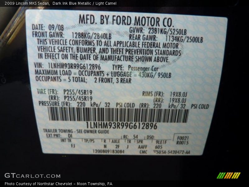 Dark Ink Blue Metallic / Light Camel 2009 Lincoln MKS Sedan