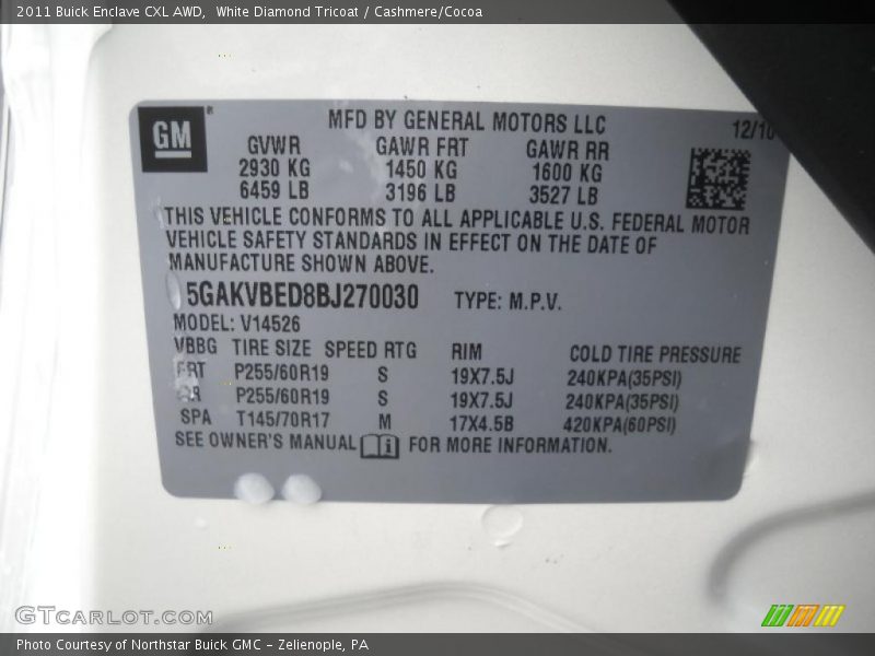 White Diamond Tricoat / Cashmere/Cocoa 2011 Buick Enclave CXL AWD