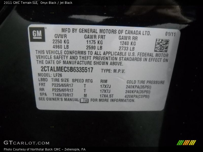 Onyx Black / Jet Black 2011 GMC Terrain SLE