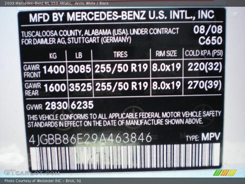 Arctic White / Black 2009 Mercedes-Benz ML 350 4Matic