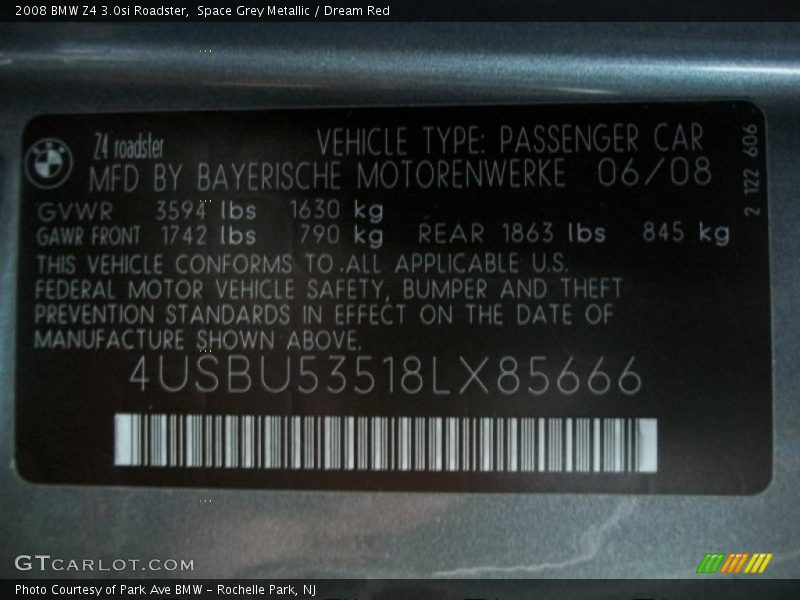 Space Grey Metallic / Dream Red 2008 BMW Z4 3.0si Roadster