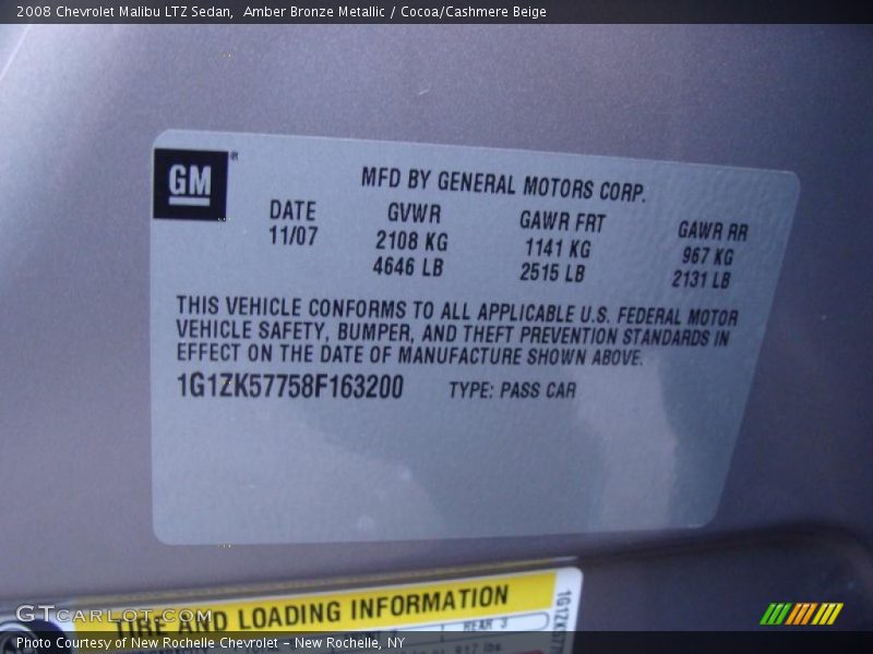 Amber Bronze Metallic / Cocoa/Cashmere Beige 2008 Chevrolet Malibu LTZ Sedan