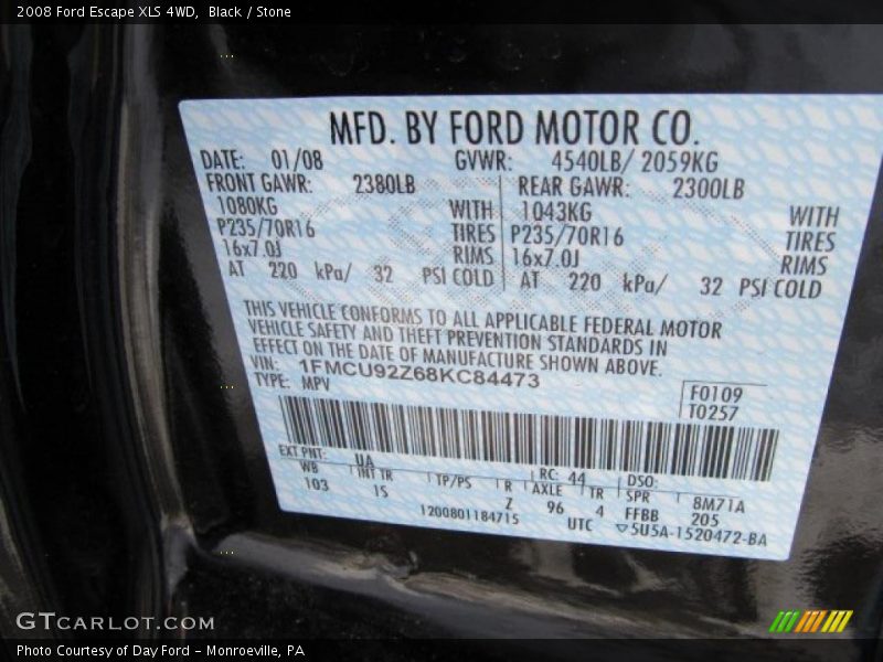 Black / Stone 2008 Ford Escape XLS 4WD