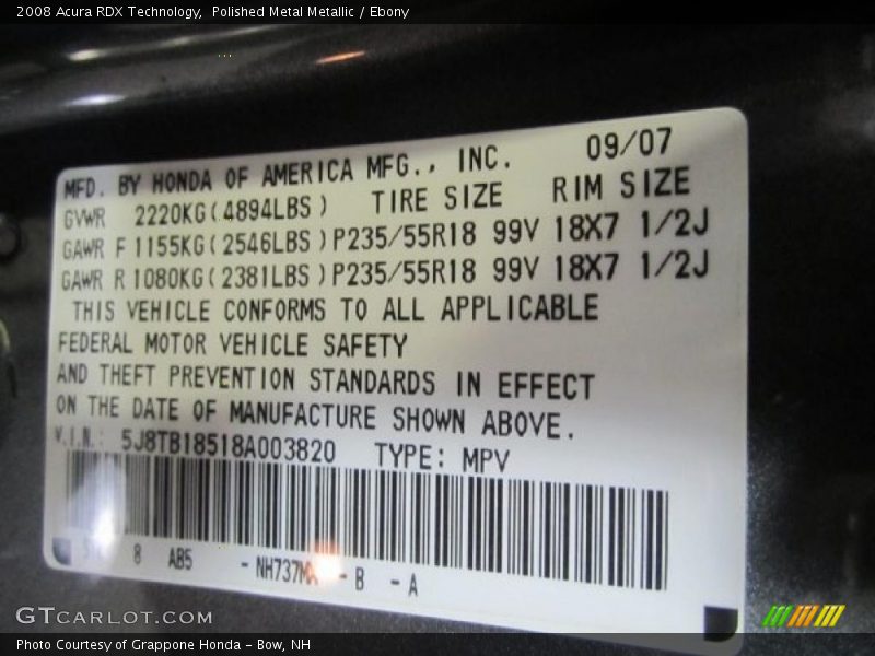 Polished Metal Metallic / Ebony 2008 Acura RDX Technology