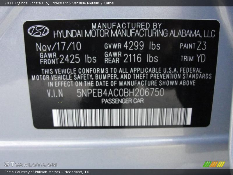 Iridescent Silver Blue Metallic / Camel 2011 Hyundai Sonata GLS
