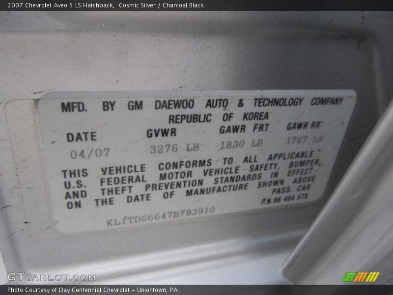 Cosmic Silver / Charcoal Black 2007 Chevrolet Aveo 5 LS Hatchback