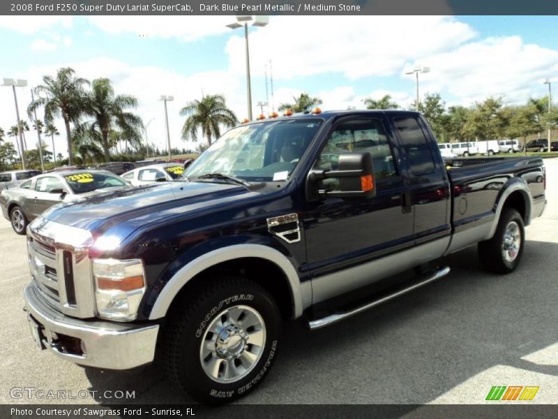 Dark Blue Pearl Metallic / Medium Stone 2008 Ford F250 Super Duty Lariat SuperCab