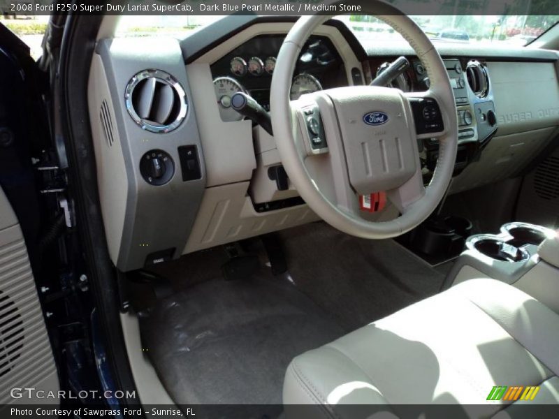 Dark Blue Pearl Metallic / Medium Stone 2008 Ford F250 Super Duty Lariat SuperCab