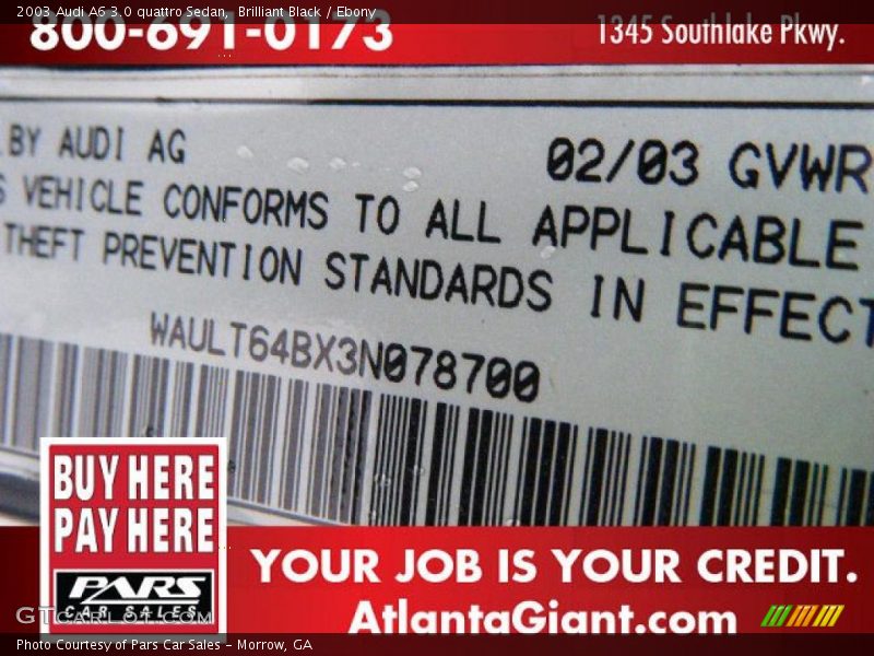 Brilliant Black / Ebony 2003 Audi A6 3.0 quattro Sedan