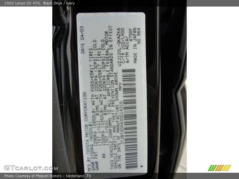 Black Onyx / Ivory 2003 Lexus GX 470