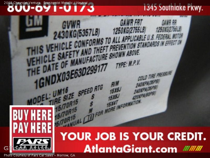 Bronzemist Metallic / Neutral 2003 Chevrolet Venture