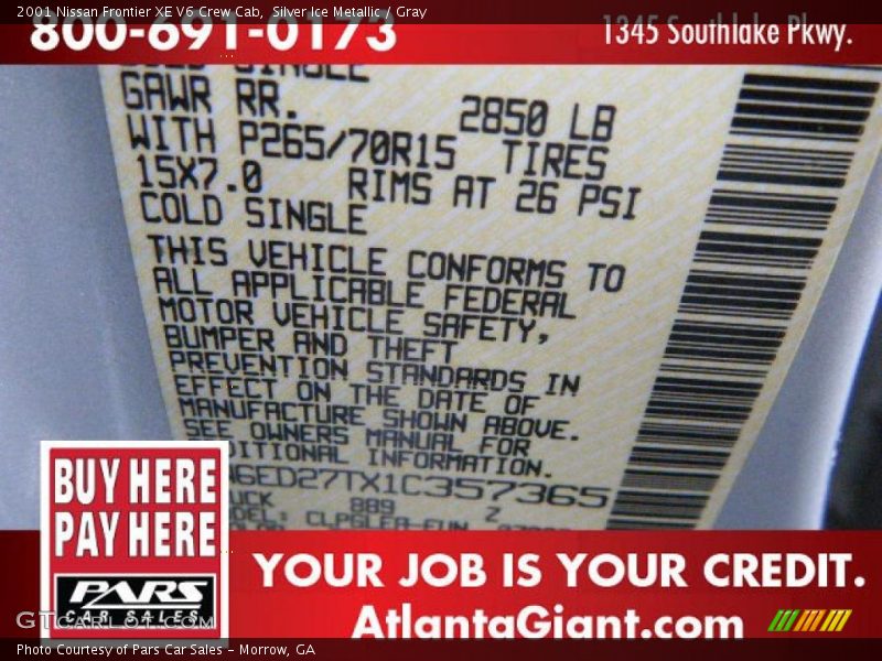Silver Ice Metallic / Gray 2001 Nissan Frontier XE V6 Crew Cab