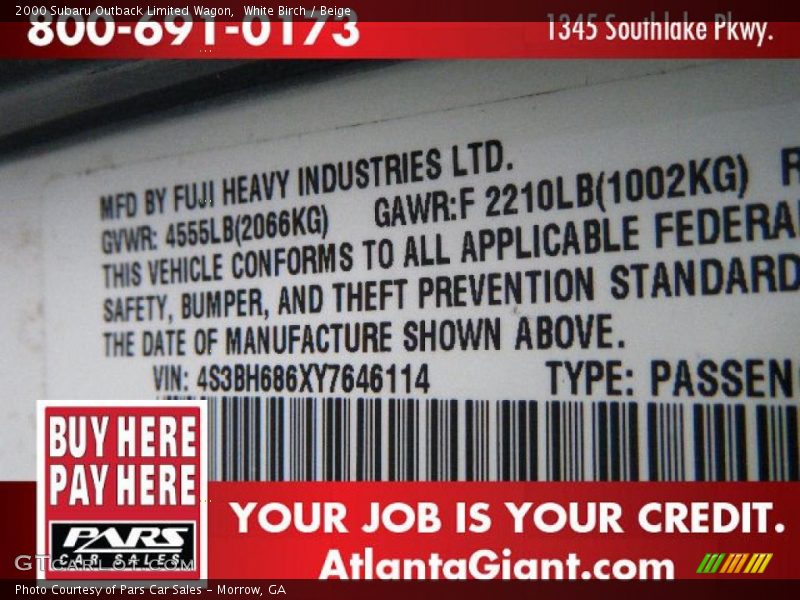 White Birch / Beige 2000 Subaru Outback Limited Wagon