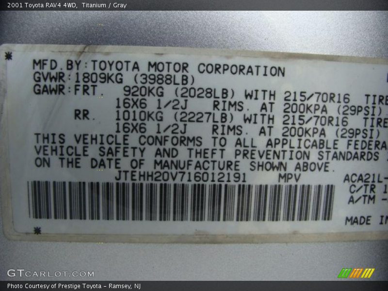 Titanium / Gray 2001 Toyota RAV4 4WD