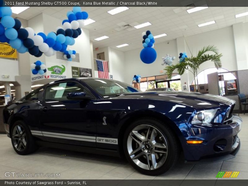 Kona Blue Metallic / Charcoal Black/White 2011 Ford Mustang Shelby GT500 Coupe