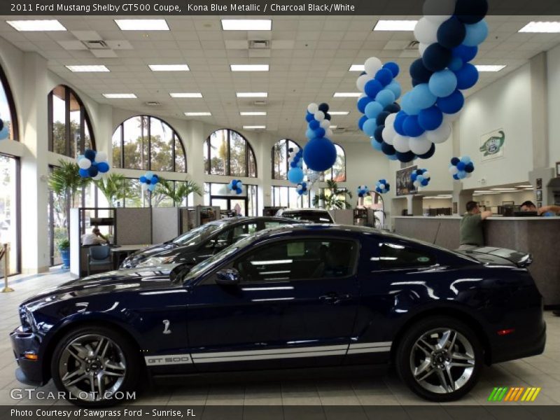 Kona Blue Metallic / Charcoal Black/White 2011 Ford Mustang Shelby GT500 Coupe