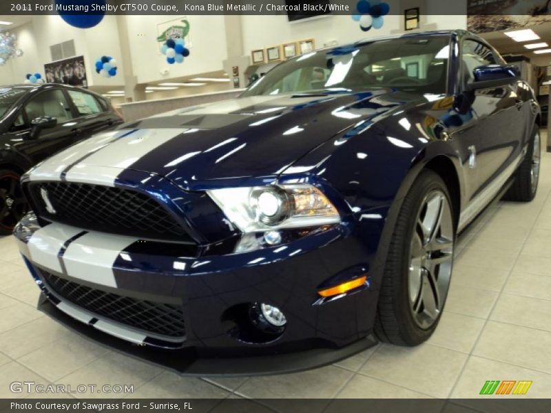 Kona Blue Metallic / Charcoal Black/White 2011 Ford Mustang Shelby GT500 Coupe