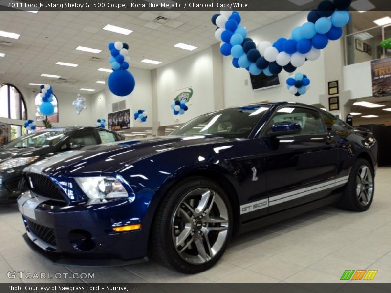 Kona Blue Metallic / Charcoal Black/White 2011 Ford Mustang Shelby GT500 Coupe