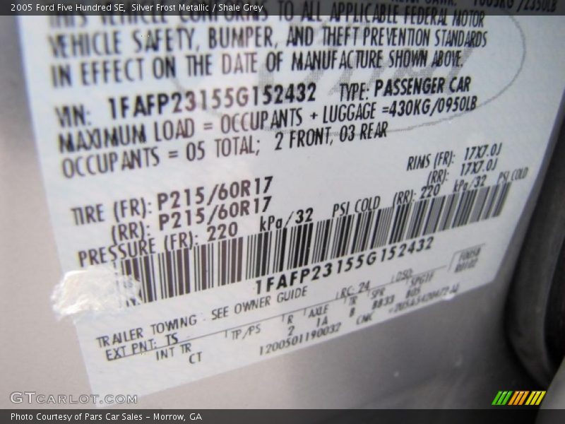 Silver Frost Metallic / Shale Grey 2005 Ford Five Hundred SE