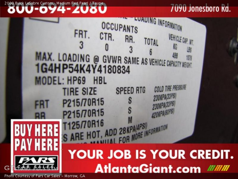 Medium Red Pearl / Taupe 2000 Buick LeSabre Custom