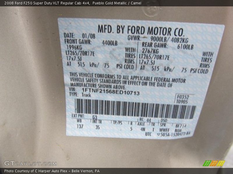 Pueblo Gold Metallic / Camel 2008 Ford F250 Super Duty XLT Regular Cab 4x4
