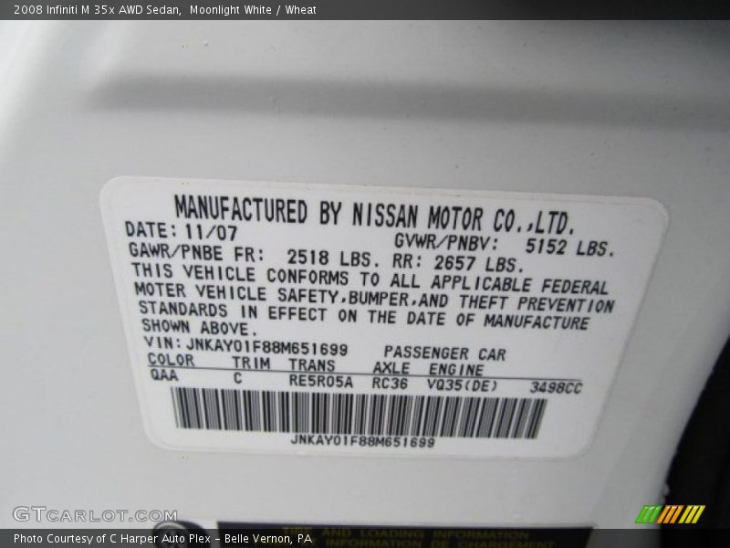 Moonlight White / Wheat 2008 Infiniti M 35x AWD Sedan