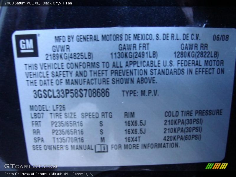 Black Onyx / Tan 2008 Saturn VUE XE