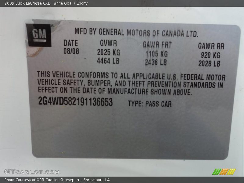 White Opal / Ebony 2009 Buick LaCrosse CXL