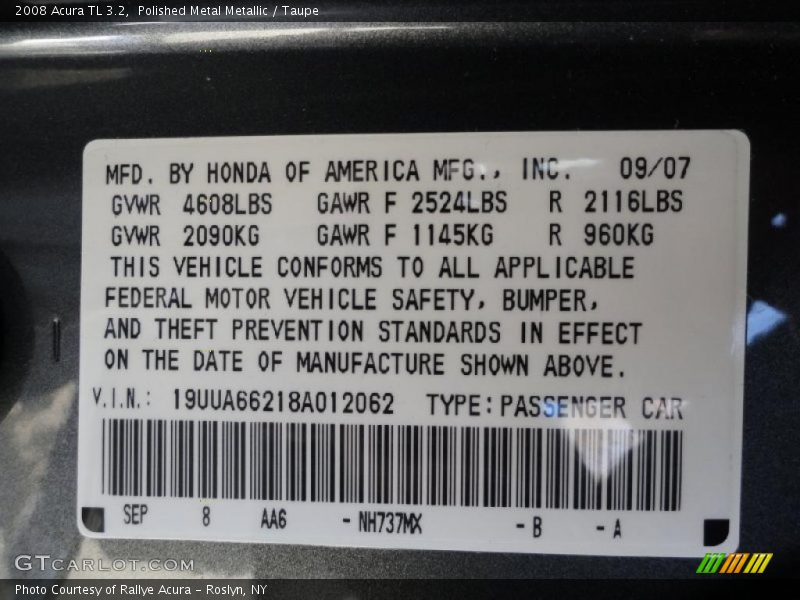Polished Metal Metallic / Taupe 2008 Acura TL 3.2