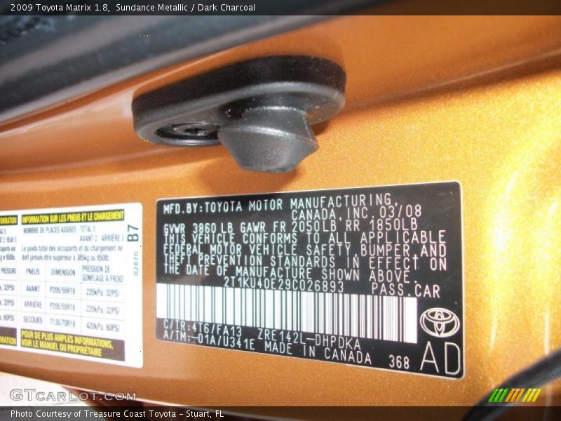 Sundance Metallic / Dark Charcoal 2009 Toyota Matrix 1.8