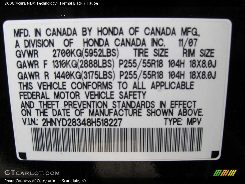 Formal Black / Taupe 2008 Acura MDX Technology