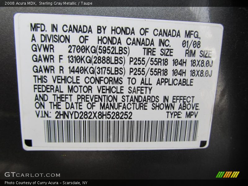 Sterling Gray Metallic / Taupe 2008 Acura MDX