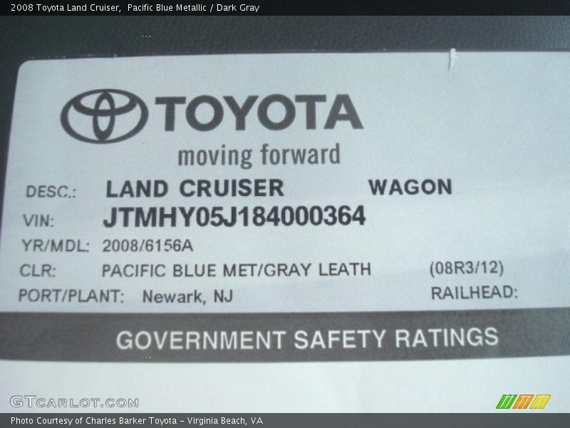 Pacific Blue Metallic / Dark Gray 2008 Toyota Land Cruiser