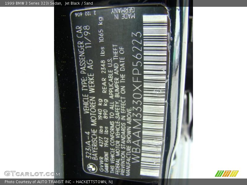 Jet Black / Sand 1999 BMW 3 Series 323i Sedan
