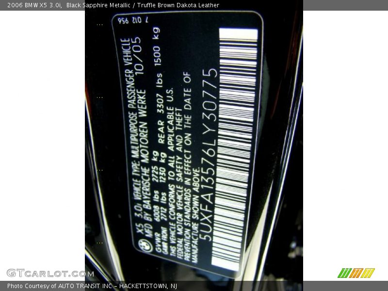 Black Sapphire Metallic / Truffle Brown Dakota Leather 2006 BMW X5 3.0i