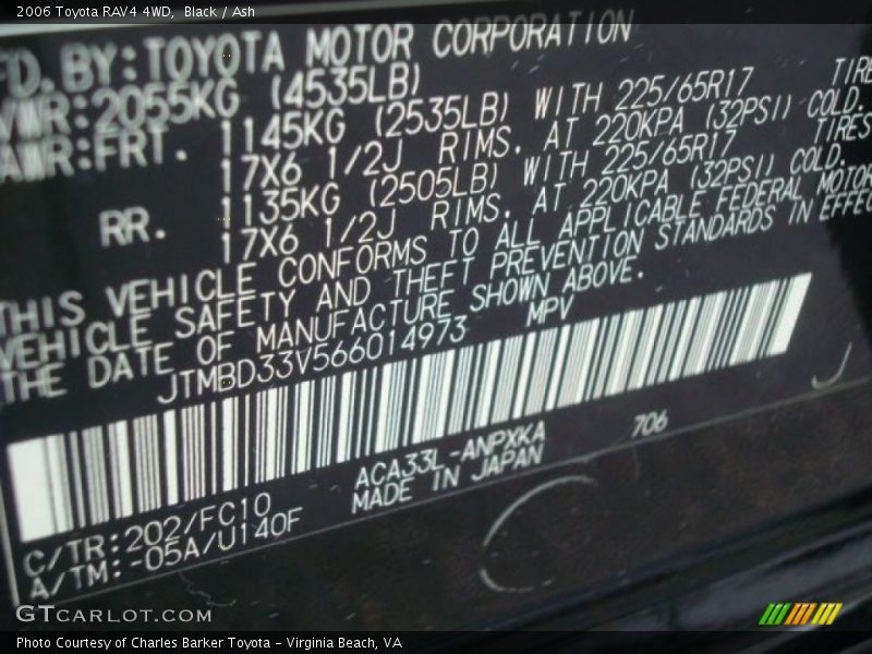 Black / Ash 2006 Toyota RAV4 4WD