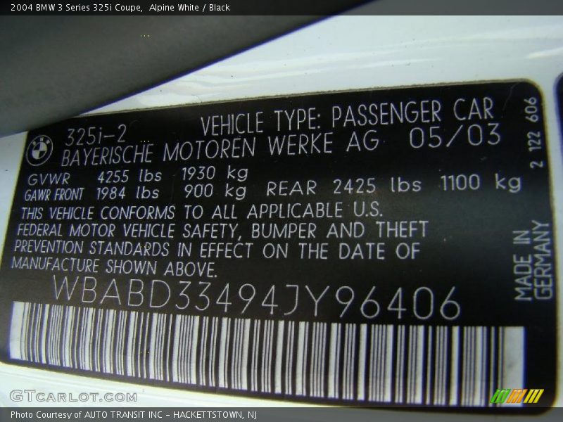 Alpine White / Black 2004 BMW 3 Series 325i Coupe