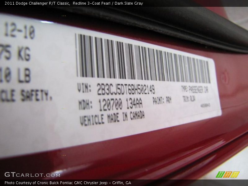 Redline 3-Coat Pearl / Dark Slate Gray 2011 Dodge Challenger R/T Classic