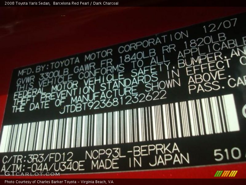Barcelona Red Pearl / Dark Charcoal 2008 Toyota Yaris Sedan