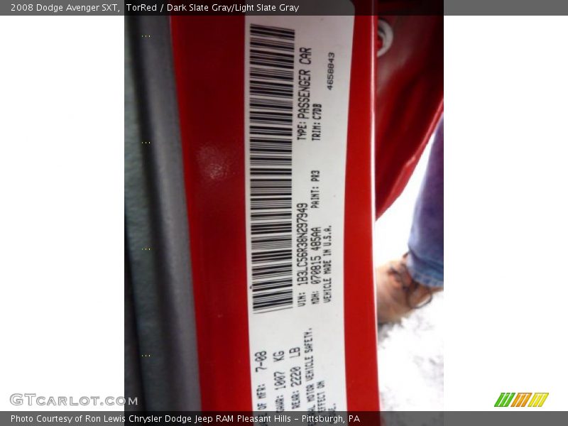 TorRed / Dark Slate Gray/Light Slate Gray 2008 Dodge Avenger SXT