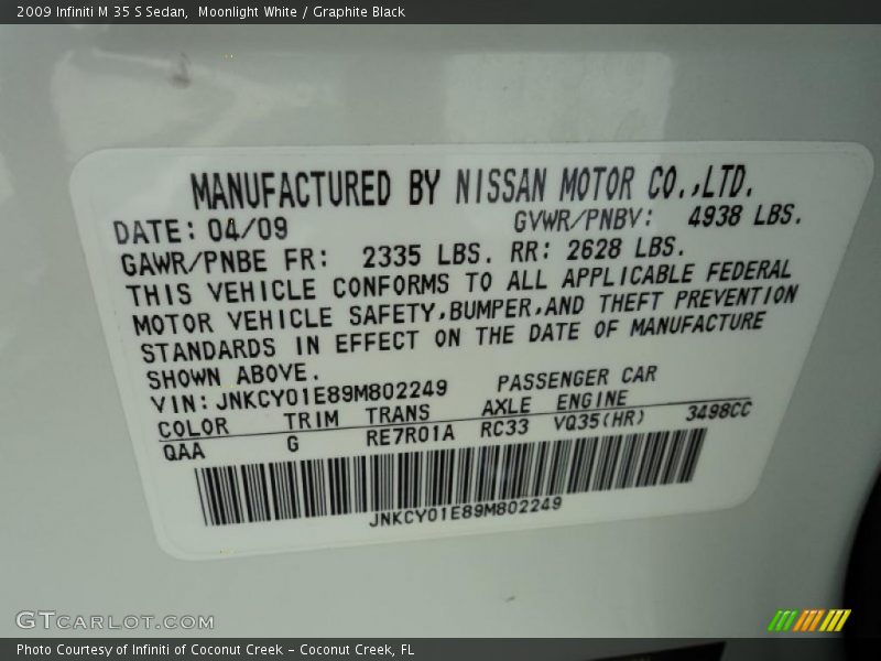 Moonlight White / Graphite Black 2009 Infiniti M 35 S Sedan